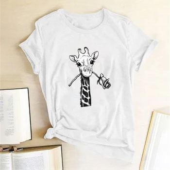 Žirafa Rose Spausdinimas marškinėliai Moterims Vasaros Drabužių Grafinis Tees Juokinga Harajuku Viršuje Medvilnės Apvalios Kaklo Marškinėliai Moterims Laisvas