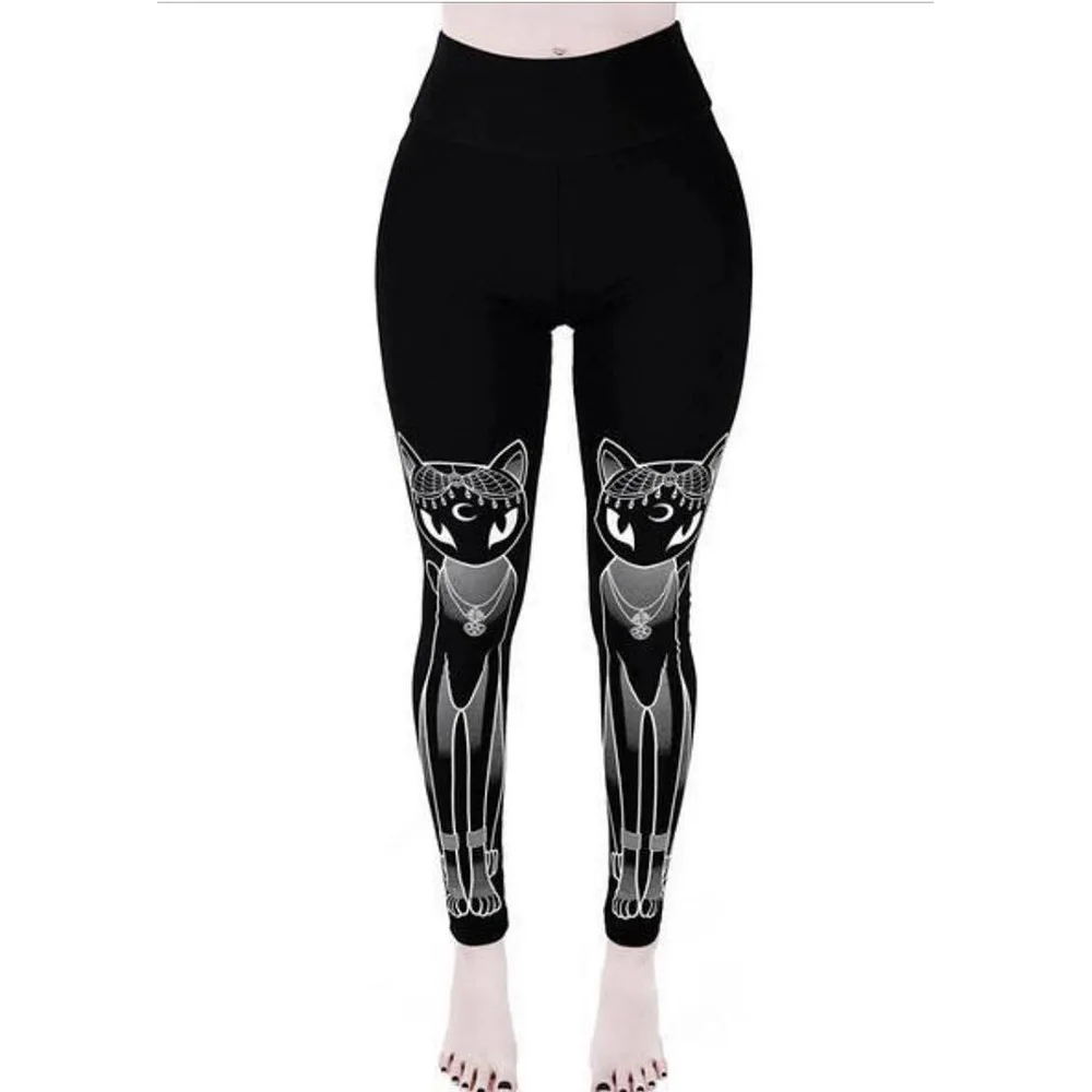 Rosetic 3XL Moterų Antblauzdžiai Fitneso Plus Size Black Streetwear Goth Katė Spausdinti Legging Punk Treniruotės Leggins Pieštuku Kelnes 2021