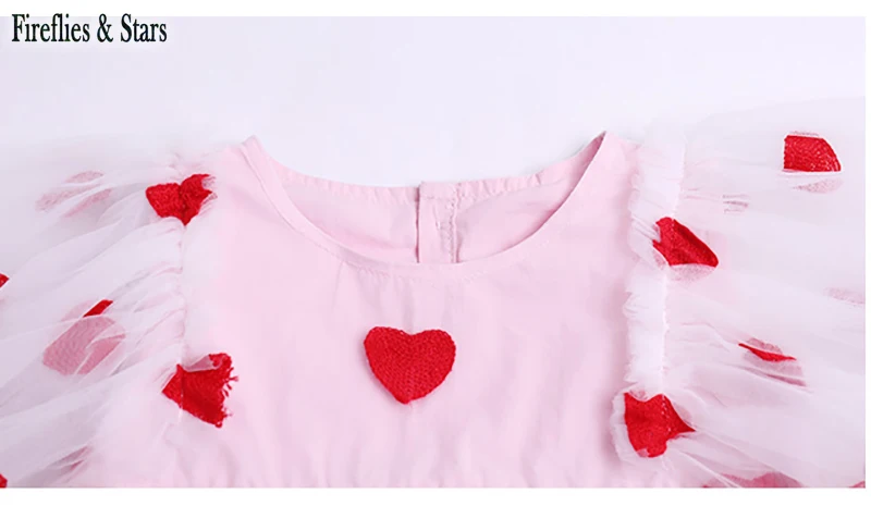 Vasarą merginos tutu suknelė kūdikių rožinė suknelė vaikai vestidos vaikų mados drabužių, siuvinėjimas širdies plaukioja rankovės akių nuo 1 iki 7 metų amžiaus