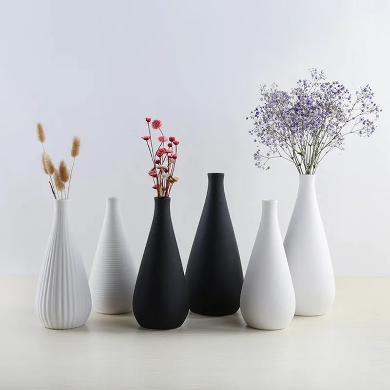 Šiuolaikinės keramikos vaza darbastalio juoda ir balta sausų gėlių konteinerių namų dekoravimo, dovanų vestuvių stalo MJ710