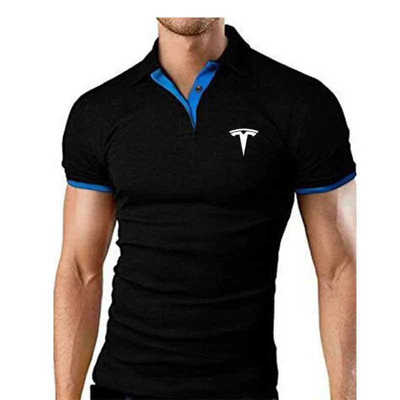 Tesla logotipas vyrų stand-up apykaklės trumpas rankovės verslo atsitiktinis medvilnės polo marškinėliai Mados spalvotų slim fit