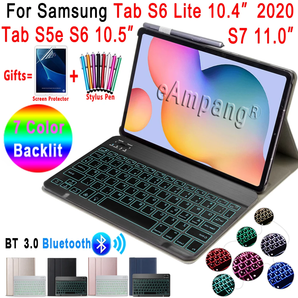 7 Spalvų Backlit Keyboard Case for Samsung Galaxy Tab S6 Lite 10.4 Klaviatūra P610 P615 Tab S5e S6 10.5 S7 T860 T865 T870 T875