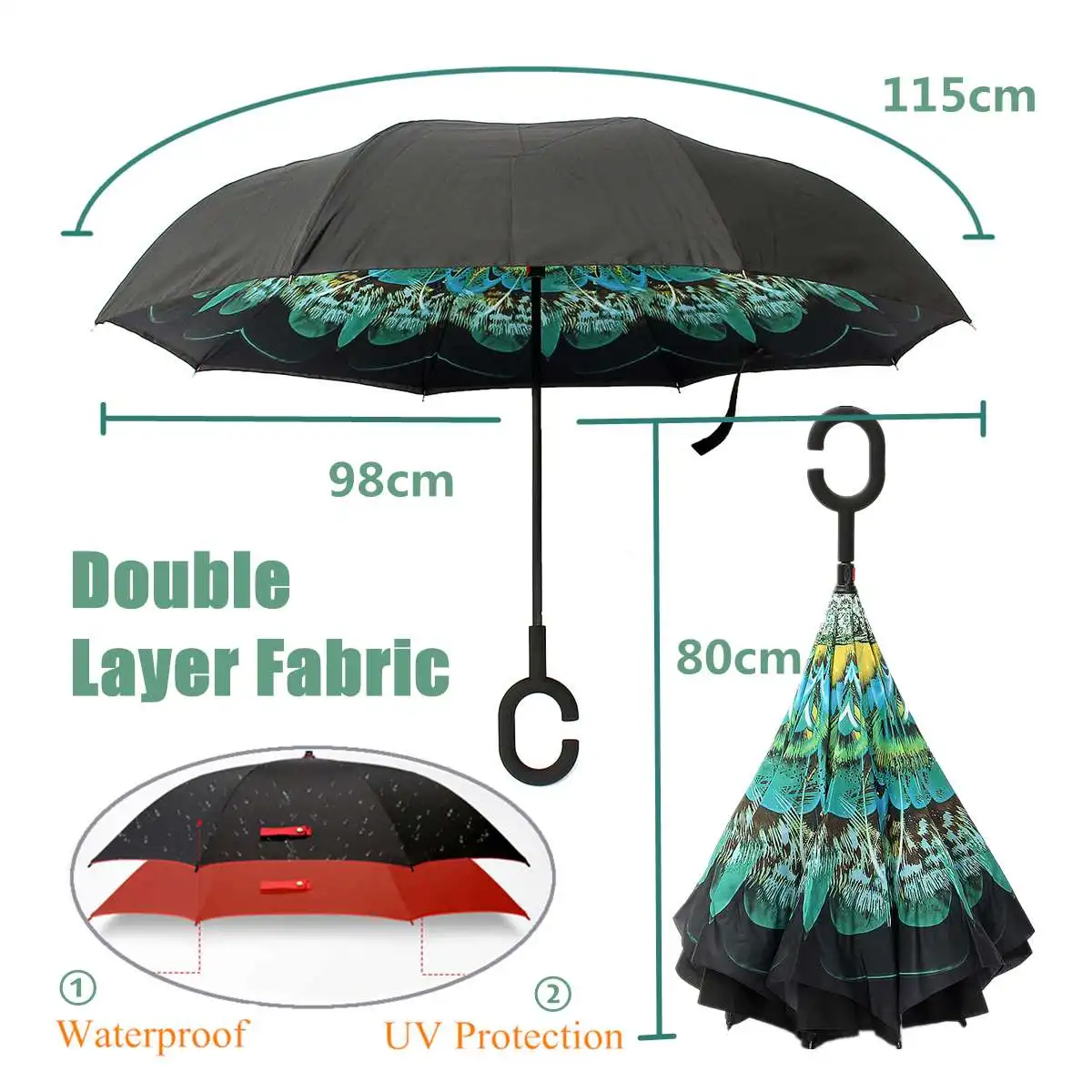 C Rankena Vėjo Atvirkštinio Sulankstomas Skėtis Moterims, 2 Sluoksnis Anti-UV skėtį nuo saulės Antras Skėčiai Savarankiškai Stovėti Moterų Skėtis