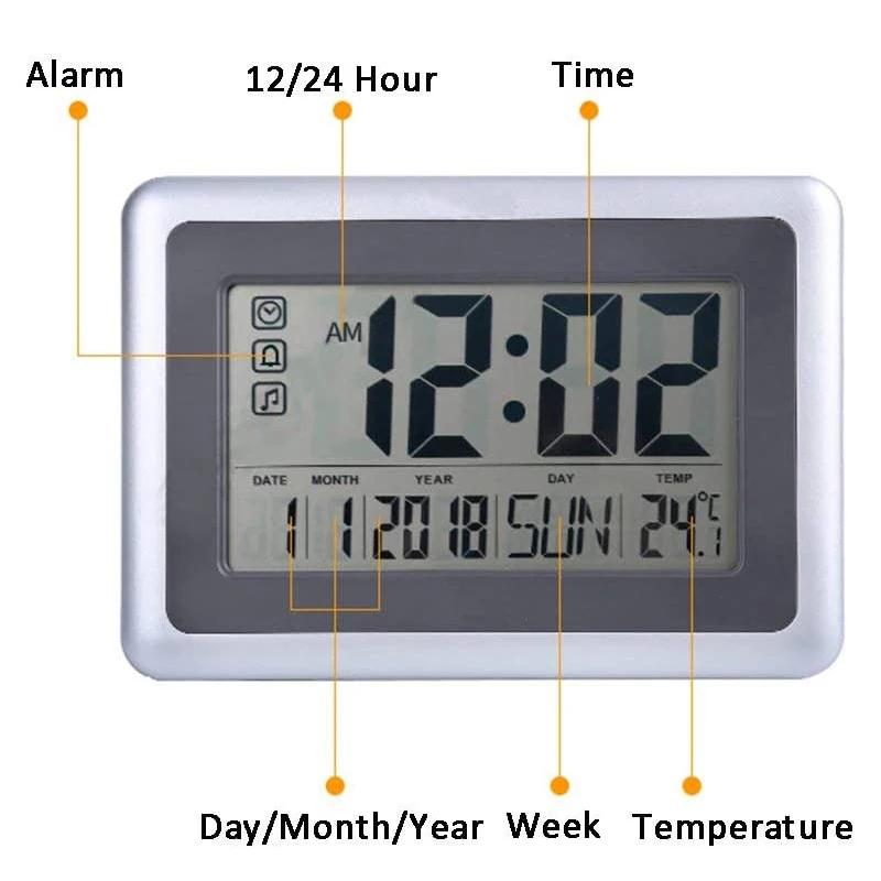 Atominės Sienos, Stalo Laikrodis Didelis Ekranas su Patalpų Lauko Temperatūra Dienos Kalendoriaus Skaitmeninis Laikrodis-Žadintuvas su baterijomis už Kambarį