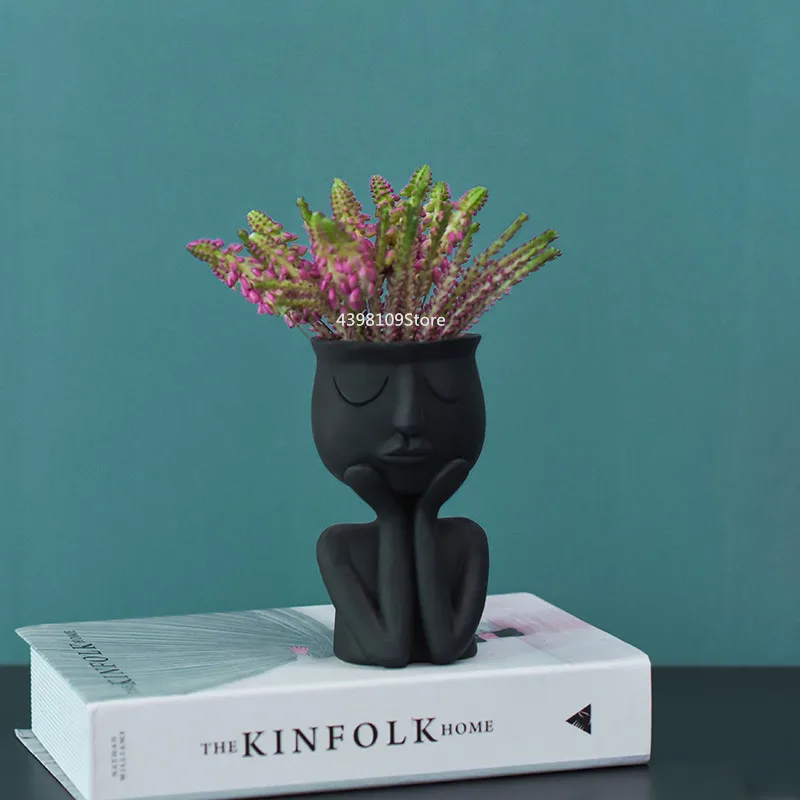 Skandinavijos galvos portretas vaza meno vazonas dervos skulptūros galvą mini sultingi dirbtinių gėlių dekoracija kambarį vaza