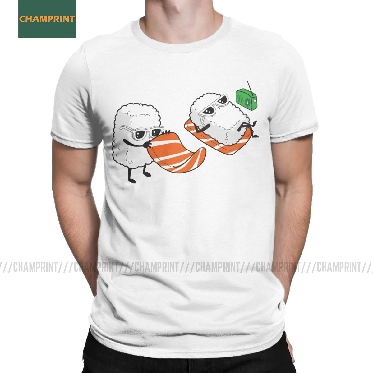 Vyriški Suši Saulės T Shirts Maisto Mielas Japonija Kawaii Wasabi Sashimi Ryžių Animacinių filmų Nigiri Medvilnės trumpomis Rankovėmis Trišakius Dovanų Idėja T-Shirts