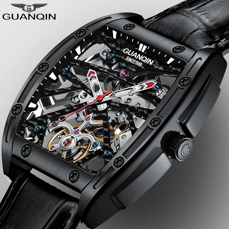 GUANQIN 2020 Naujas Vyrų Žiūrėti Mechaninė Automatinė Verslo Mens Watches Skeletas Aikštėje Laikrodis, vyriški Laikrodis Relogio Masculino