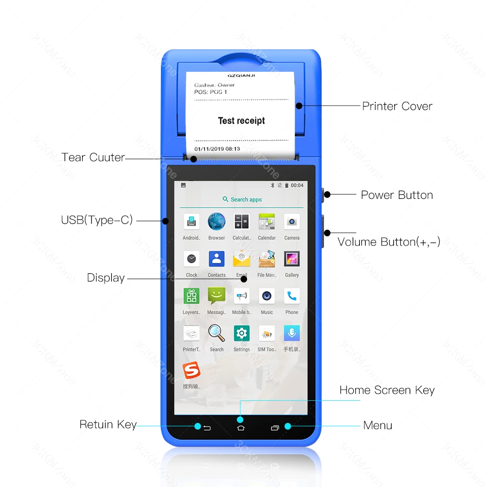 Android 8.1 PDA Themal Gavimo Spausdintuvas, Delninis POS Spausdintuvas Terminio 58mmTerminal 