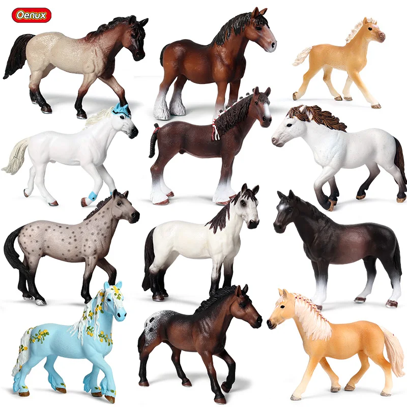 Oenux Originalus Miškų, Laukinių Žirgas Ūkio Gyvulių, Žirgų Modelis Veiksmų Skaičiai Klasikinis Amerikos Clydesdale Arklių PVC Figūrėlės Žaislas, Vaikas