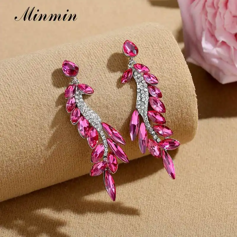 Minmin Prekės ženklo Dizainas Unikalus Rožinė Kristalų Vestuvių Lašas Auskarai Moterims Blizga kalnų krištolas Gėlių Vestuviniai Auskarai bižuterijos
