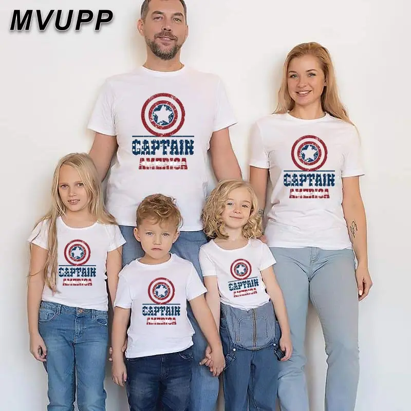 šeimos vasaros marškinėliai spausdinti KAPITONAS Europos ir Americian stiliaus shortmother tėvas, sūnus, dukra, vaikai tshirts kūdikių mergaičių komplektai