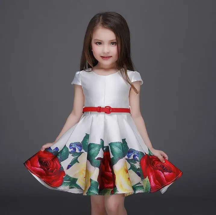 Pasirengę į Laivą Vaikai Gėlių Suknelės Mergaitėms Vasaros Baby Girl Rose Gėlių Suknelė su Diržu Vaikų Šalis Suknelės