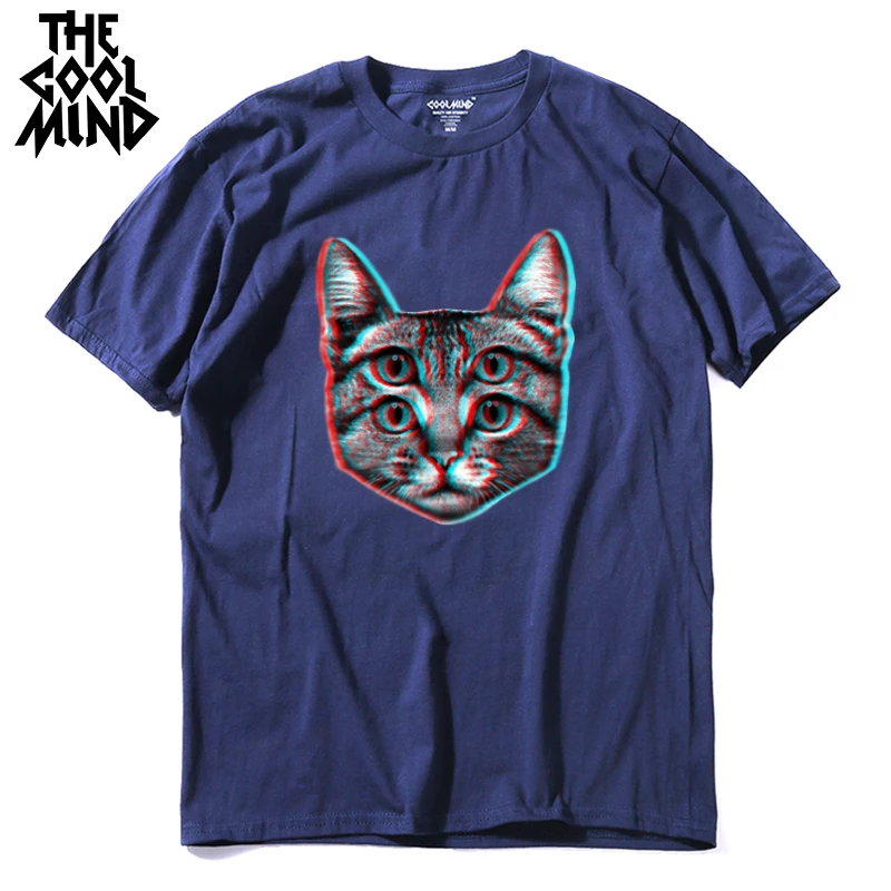 COOLMIND aukščiausios kokybės medvilnės atsitiktinis trumpas rankovės vasaros katė spausdinti vyrų marškinėliai purus megzti mados mens marškinėlius vyrai tee marškinėliai