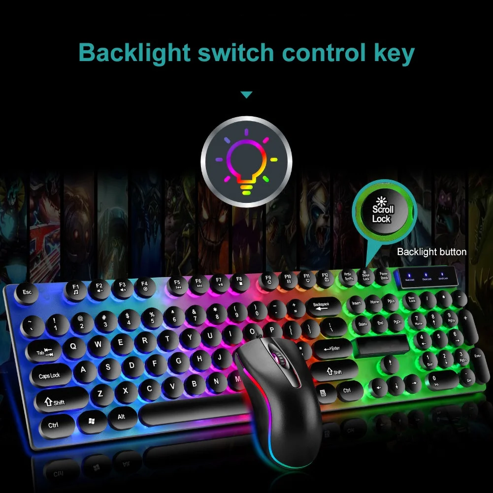 Stilingas Laidinis LED Backlight Mechaninė Klaviatūra, Pele Nustatyti Kompiuteriai, Nešiojamieji kompiuteriai