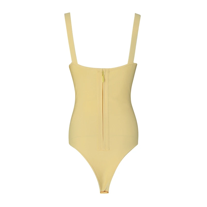 INDRESSME 2019 Seksuali Moteris Dirželis V Kaklo Tvarstis Bodysuits Geltona Tuščiaviduriai Iš Nėrinių Antblauzdžiai Moterims Bodycon Vasaros maudymosi kostiumėlį, Karšto