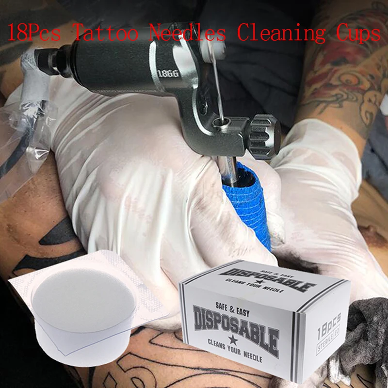 18Pcs Profesinės Vienkartiniai Sterilizuotas Tatuiruotė Adata Cinkavimas Putų Valymo Taurės Tatuiruotė Tiekimo reikmenys, tatuiruotė įranga