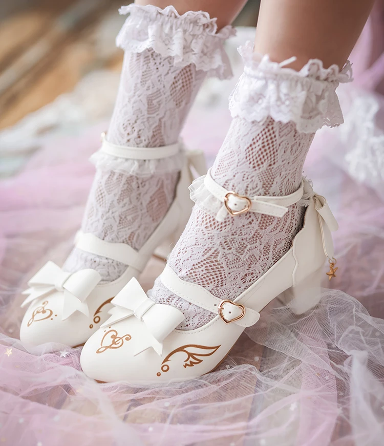 Princess arbatėlė saldus lolita batai senovinių nėrinių bowknot spausdinimo kawaii batai storu kulnu, delikatesas moterų batai loli cos
