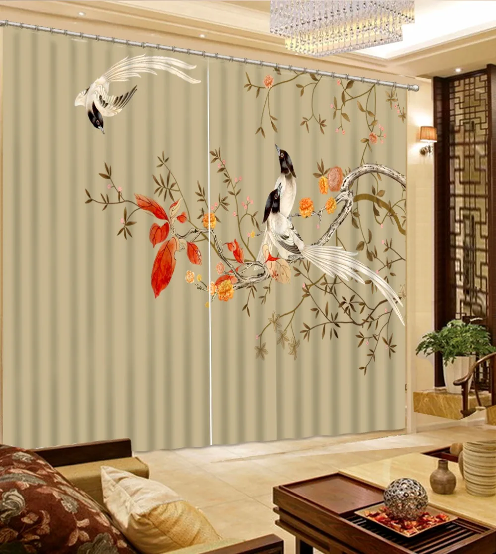 Langų Užuolaidos Užuolaidos šviesą gėlės ir paukščiai Užuolaidų Miegamojo kambarį Užuolaidų korėjos stiliaus 3D Užuolaidos