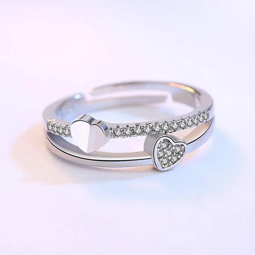 LEKANI 925 sterlingas sidabro Naujų Moteris Kubinis cirkonis sidabro žiedas atidarymo reguliuojamas žiedo nesimetriškas širdies formos papuošalai