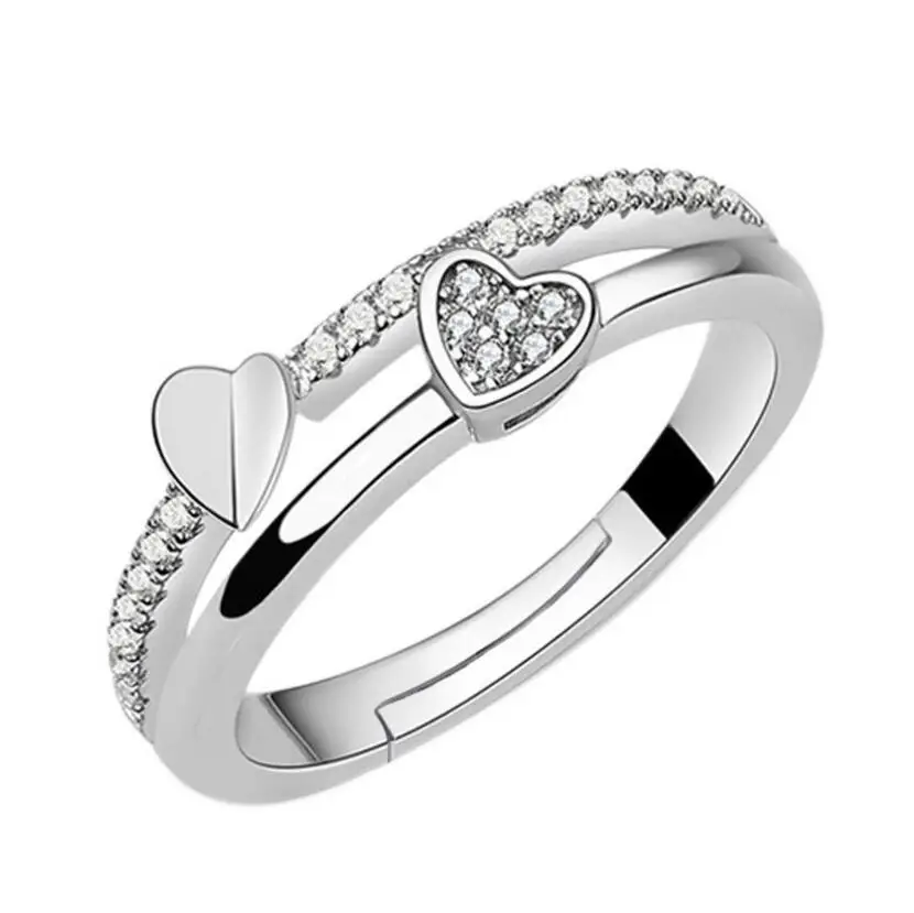 LEKANI 925 sterlingas sidabro Naujų Moteris Kubinis cirkonis sidabro žiedas atidarymo reguliuojamas žiedo nesimetriškas širdies formos papuošalai