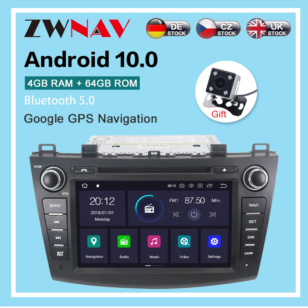 Android10.0 4G+64GB Automobilio radijo grotuvas GPS Navigacija Mazda 3 2 2009-2012 Multimedijos Grotuvas Radijas stereo galvos vienetas dsp video