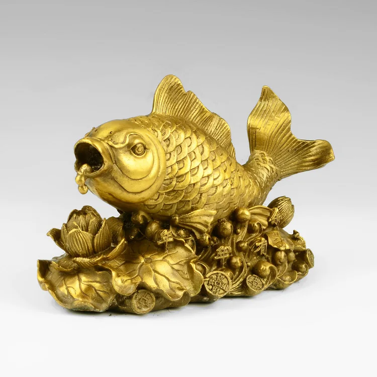 Senovinių Azijos Paauksuota Bronza Pasisekė, Žuvų Ir Lotoso Gėlė, Statulėlės Statula