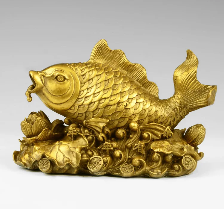 Senovinių Azijos Paauksuota Bronza Pasisekė, Žuvų Ir Lotoso Gėlė, Statulėlės Statula