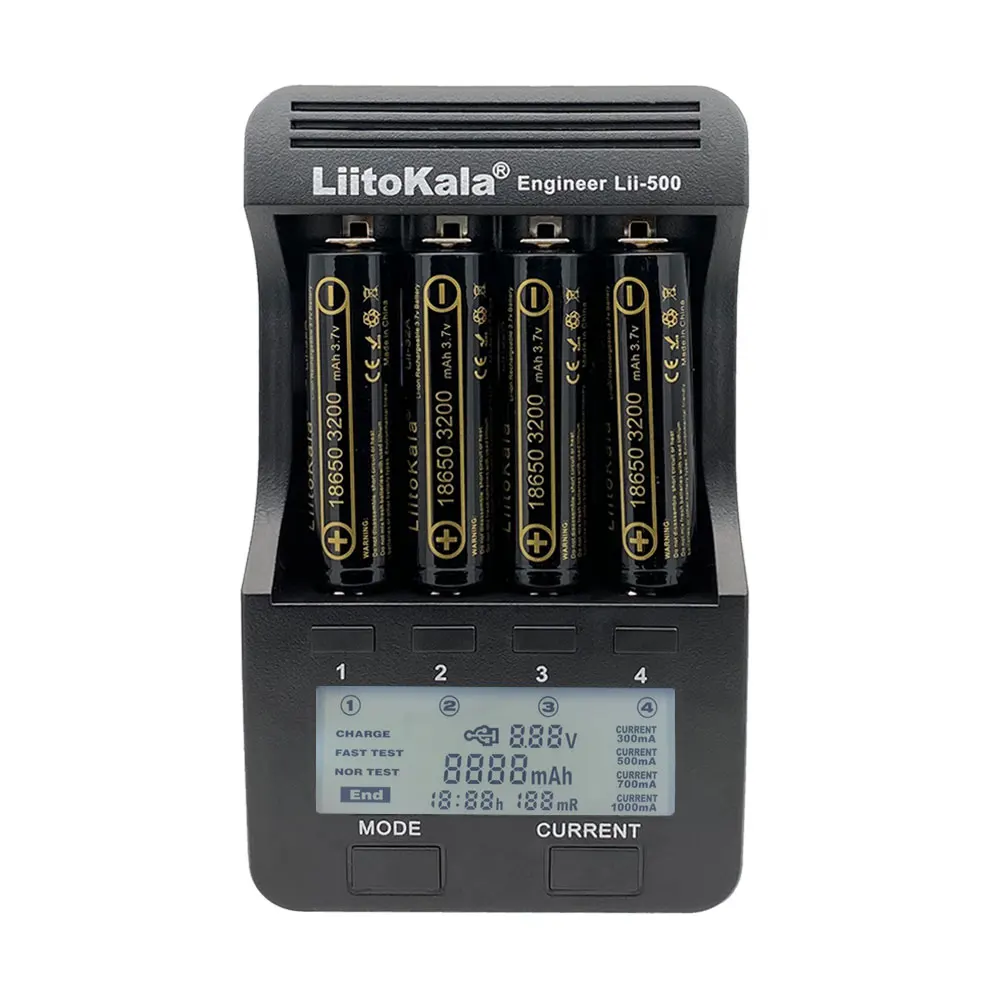 Liitokala lii500 LCD Ekranas Baterijos Kroviklis + 4pcs Liitokala 3.7 v 18650 baterija 3400/3500mah įkraunamas baterijas