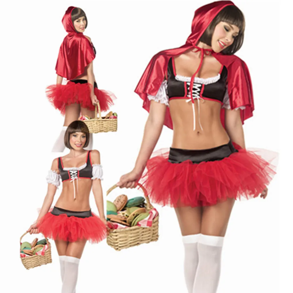 Naujas Atvykimo Seksualus Suaugusiųjų Little Red Riding Hood Kostiumas Helovyno Cosplay Fancy Dress Kalėdų Princesė Mini Suknelė Clubwear
