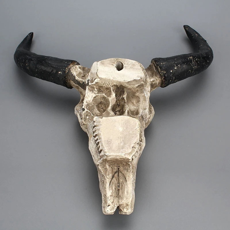 Derva Longhorn Karvės Kaukolė Galva Sienos Kabo Dekoro 3D Laukinių Gyvūnų Skulptūros Figūrėlės Amatų Ragai Namų Dekoro Helovinas