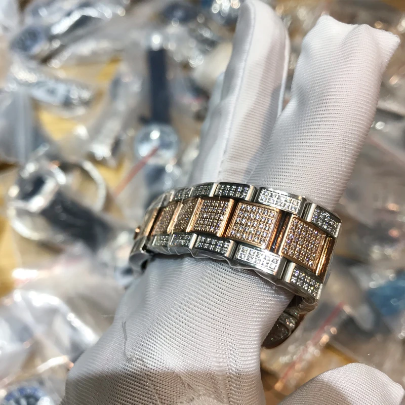 36mm Sidabro&Rose Gold Lediniame iš Prabangos Prekės Rolexable žiūrėti Data-Tik + Box Vyrų automatinė savarankiškai vėjo platus visą deimantų