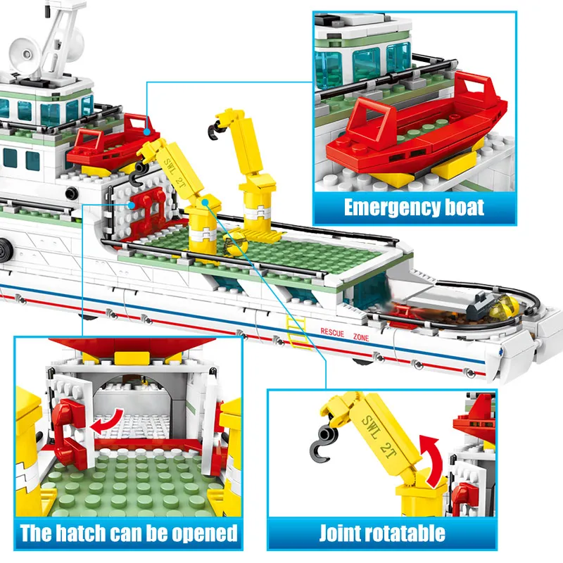 SEMBO 893PCS Miesto Policijos Susirinkimų Laivo Modelį, Statyba Blokai Karinės Avarinių Gelbėjimo Valtis Duomenys Plytos Vaikų Žaislai