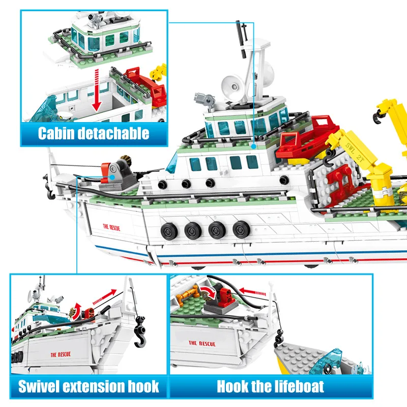 SEMBO 893PCS Miesto Policijos Susirinkimų Laivo Modelį, Statyba Blokai Karinės Avarinių Gelbėjimo Valtis Duomenys Plytos Vaikų Žaislai