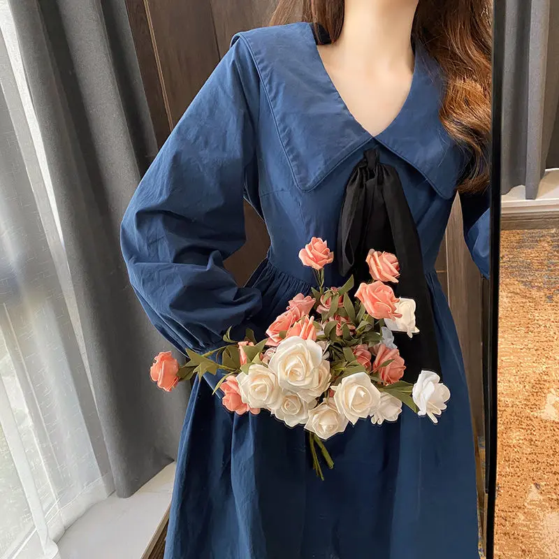 Japonijos Saldus Suknelė Moterims, Elegantiškas Šalis Suknelė ilgomis Rankovėmis Moteriška Lankas Kietas korėjos One-piece Suknelė Lady Pavasario 2021 Naujų Drabužių