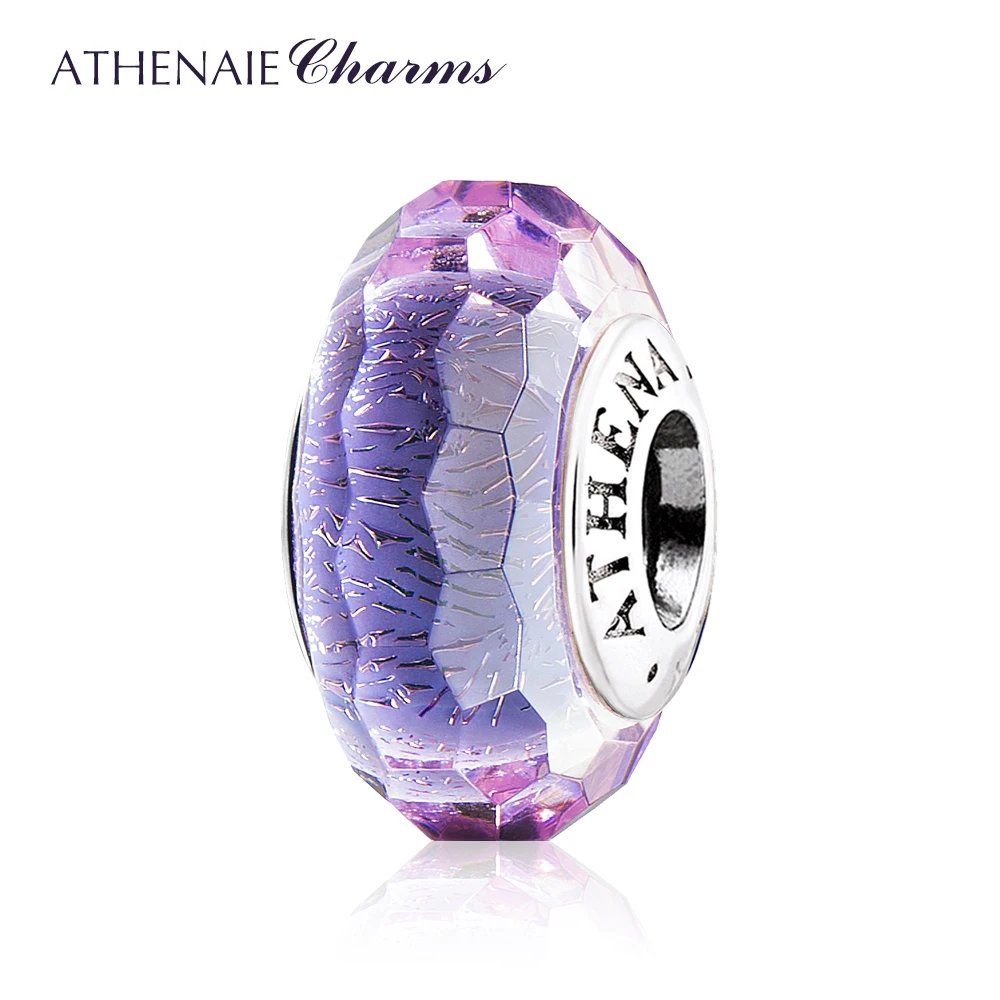 ATHENAIE 925 Sidabro Core Violetinė Įspūdingi Mirguliavimas Briaunotas Pakabukai Murano Stiklo Karoliukų, skirta Europos 