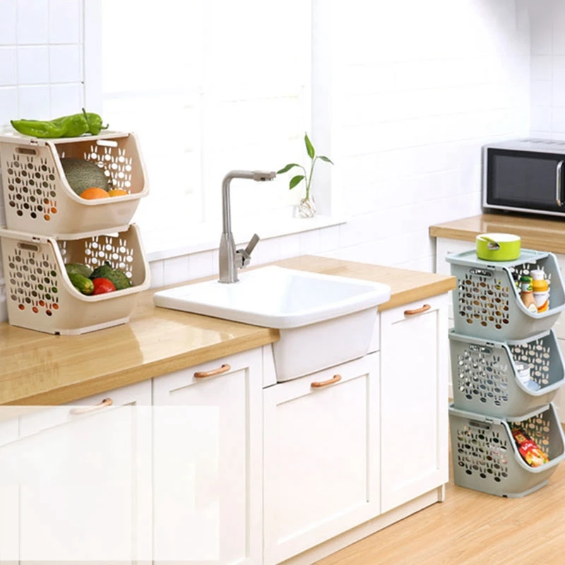 Virtuvės Saugojimo Krepšys Plastiko Multi-Funkcinis Tuščiaviduriai Daržovių, Vaisių Lentynos Su Dangčiu Saugojimo Krepšys Organizatoriai