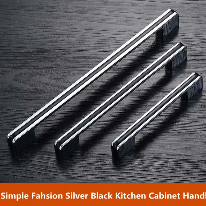 224 256mm šiuolaikinės paprastu būdu ilgis sidabro juoda spinta, virtuvės kabineto durų rankena 