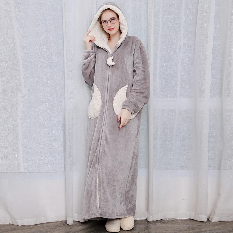 Moterų, Vyrų Žiemos Plius Dydžio Šiltą Flanelė Chalatas Star Mėnulis Papildomų Ilgas Storas Vilnos Vonios Chalatas Su Gobtuvu Naktį Dress Suknelė Sleepwear