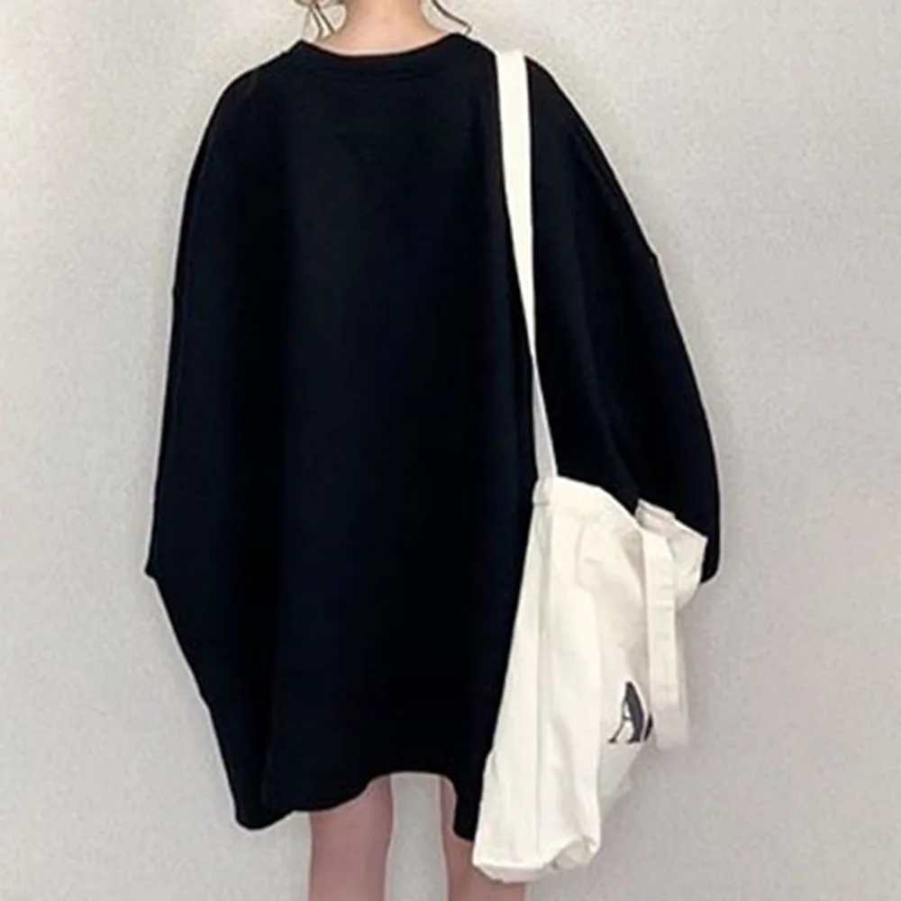 Plius Dydis Moterų Tshirts Rudenį Naujų Prarasti Long Sleeve Black T-Shirt Vidutinio Ilgio, Apvalios Kaklo Atsitiktinis Moterų Viršūnių Japonų Stiliaus Marškinėliai