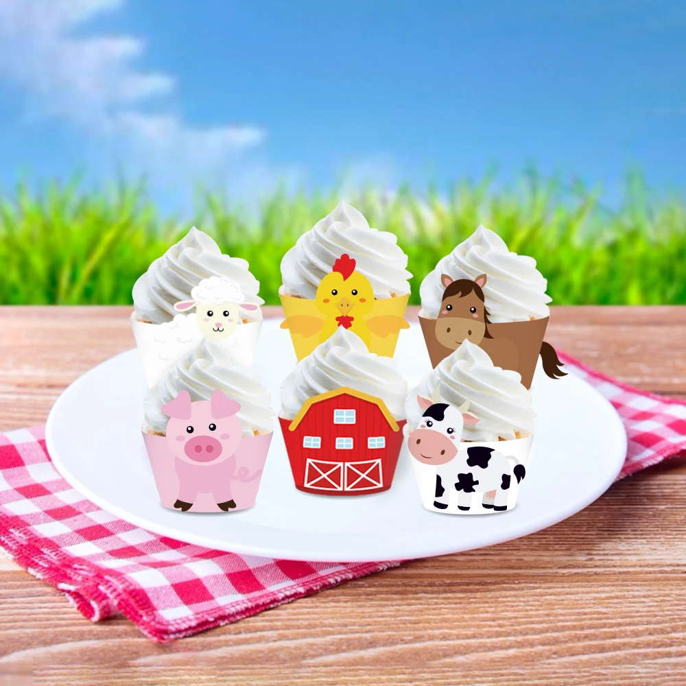 Ūkio Temą Baby Shower Cupcake Sienos Mielas Tortas Wrapper Animacinių Filmų Ūkio Gyvūnai Vaikams Gimtadienio Dekoracijas Prekes