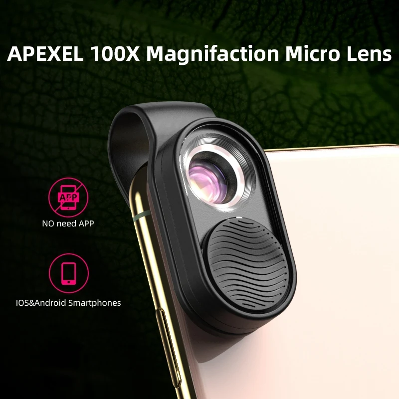 Apexel 100X Makro Telefono Objektyvą, Žuvies Akies Objektyvo Led Šviesos Mikroskopu Kišenėje Lęšiai, skirti 