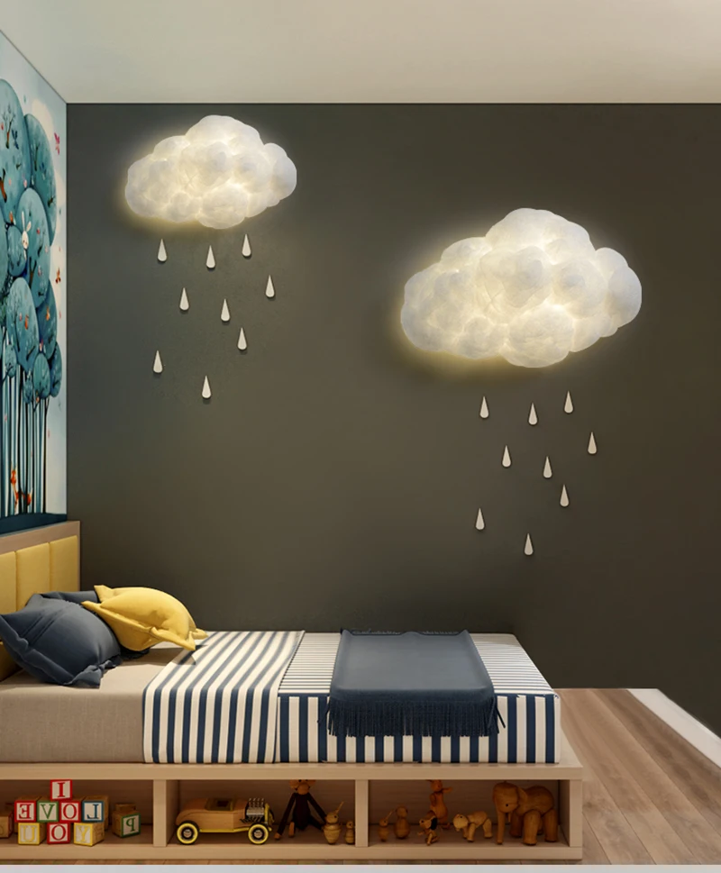 Kūrybos LED Debesų Sienos Lempos Modernaus Pluošto Miegamojo Sienos Žibintai, Vestuvių, Vaikų Kambario Dekoro Lempos, Šviestuvas, Šviestuvai