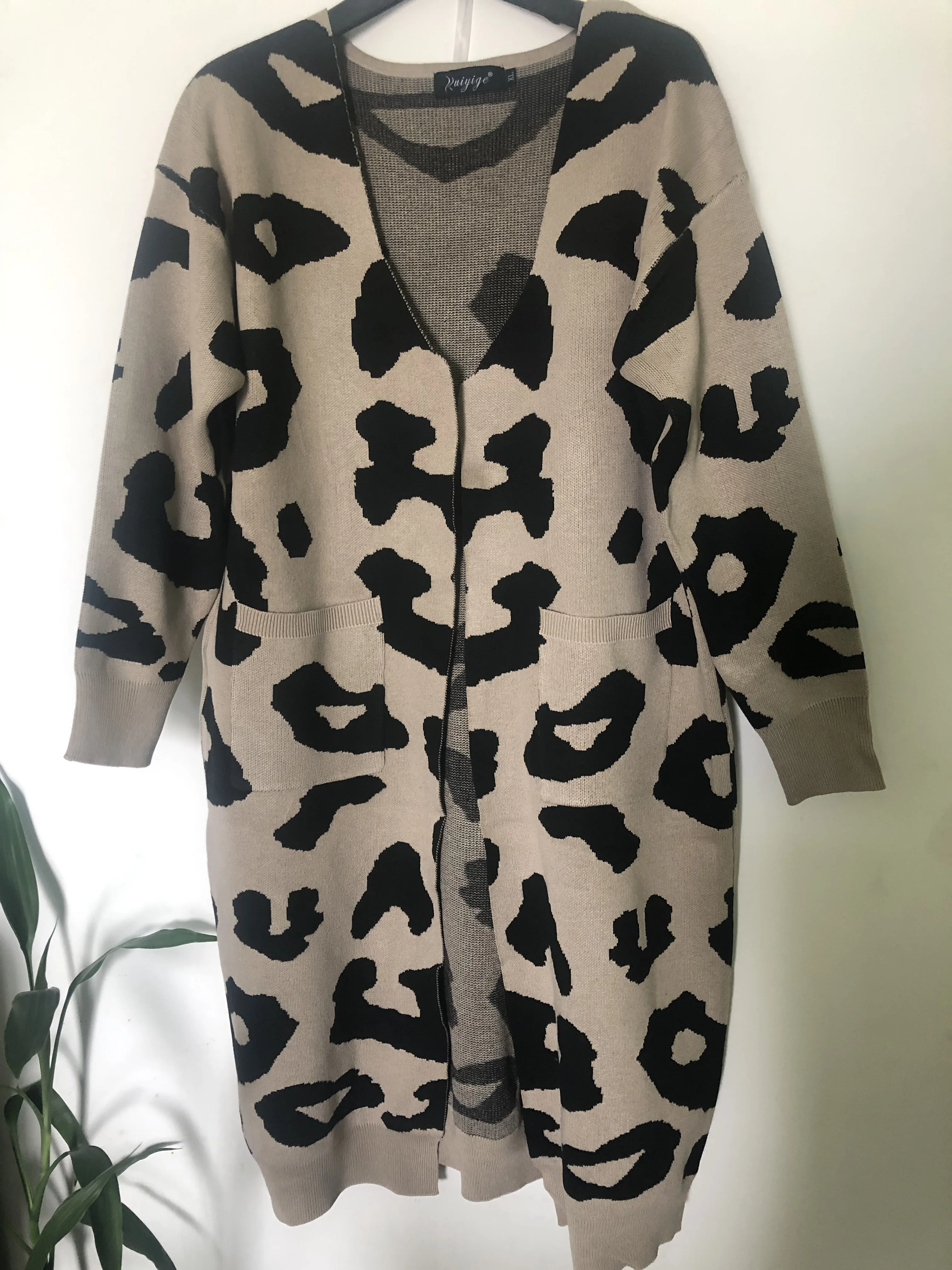 Moteriški Leopardas Spausdinti Mezgimo Megztinis outwear dangomis, kurių kišenėje atidaryti priekiniai šiltas megztinis ouc303