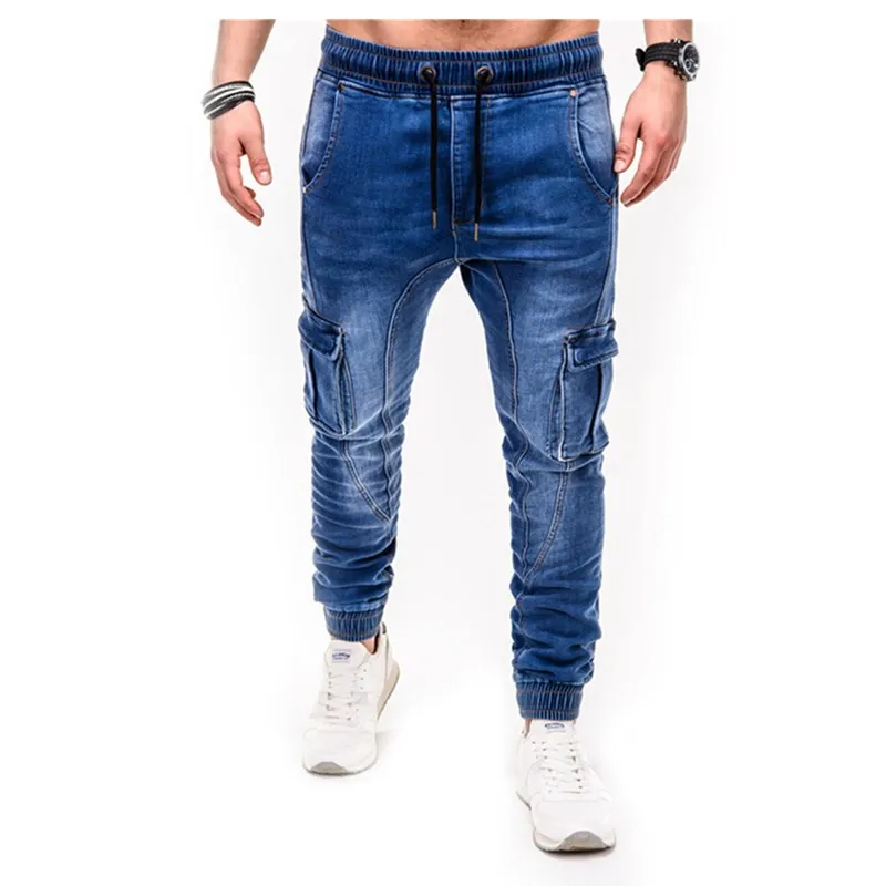 Vyrai Multi pocket Užtrauktuko dizainas Krovinių Kelnės Slim fit Džinsai mados Juoda Streetwear Liesas Džinsus bėgiojimas Atsitiktinis naudotis kelnės