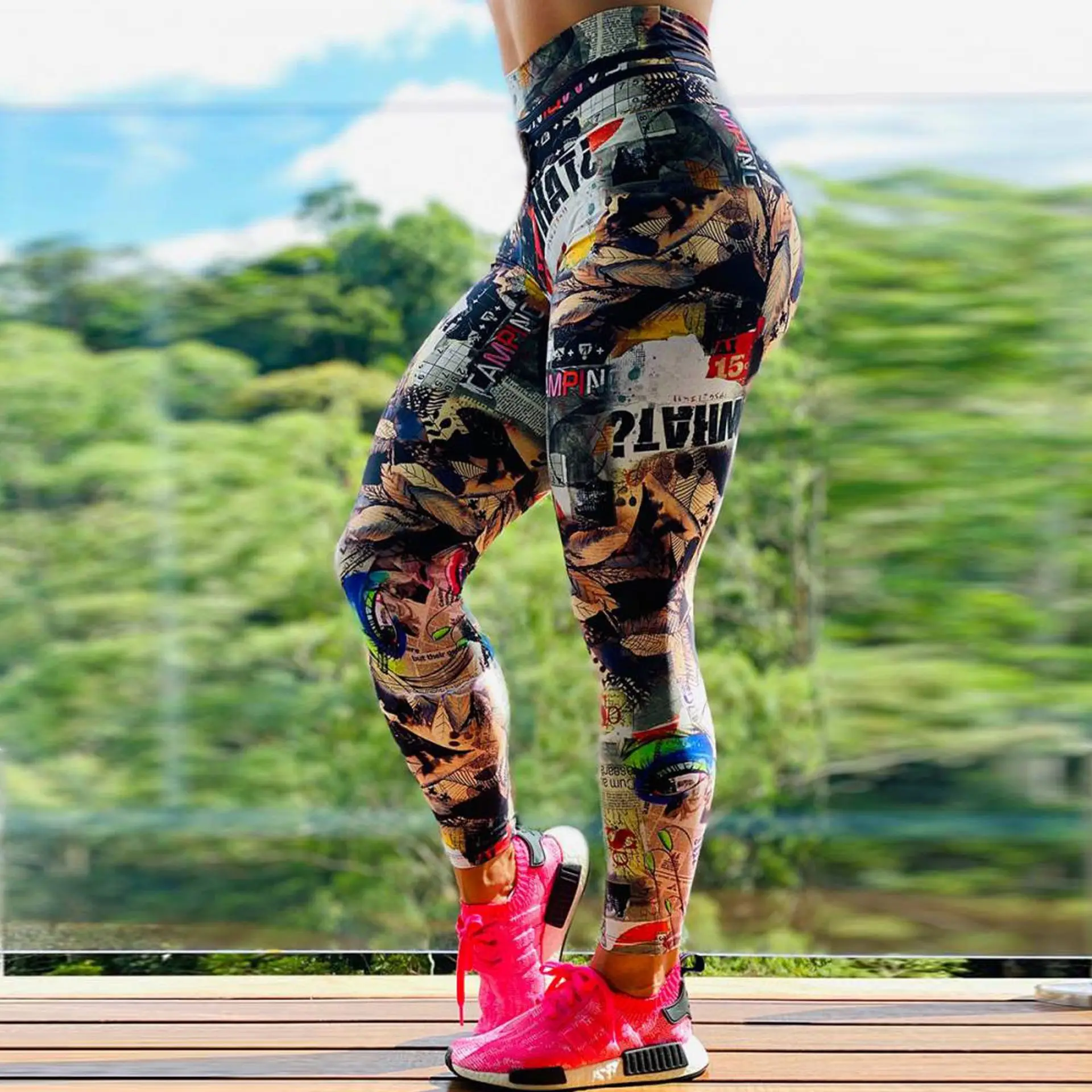 Naujas Mados Spausdinti Antblauzdžiai Moterims Slim Fitneso Aukšto Juosmens Elastinga Treniruotės Antblauzdžiai Sporto Bėgimo Kelnės Grobis Push UP Legging