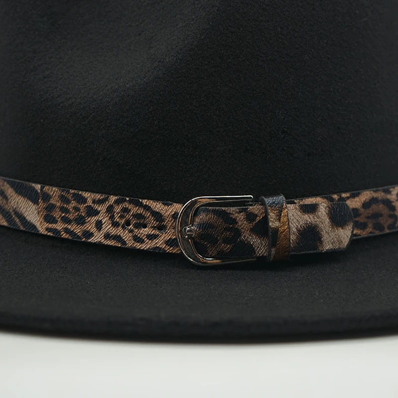 Fedora Skrybėlę Vyrai Moterys Leopard diržo Imitacija Vilnonių Žiemos Skrybėlės Mados Juoda Viršuje Džiazo Skrybėlę Fedoras Chapeau Sombrero Mujer
