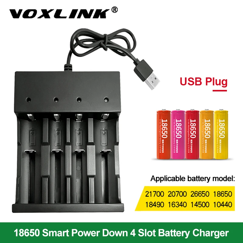 VOXLINK 18650 baterija, kroviklis, LED 4slots Smart įkrovimo 26650 21700 14500 26500 22650 26700 Li-ion Įkraunama Baterija įkroviklis
