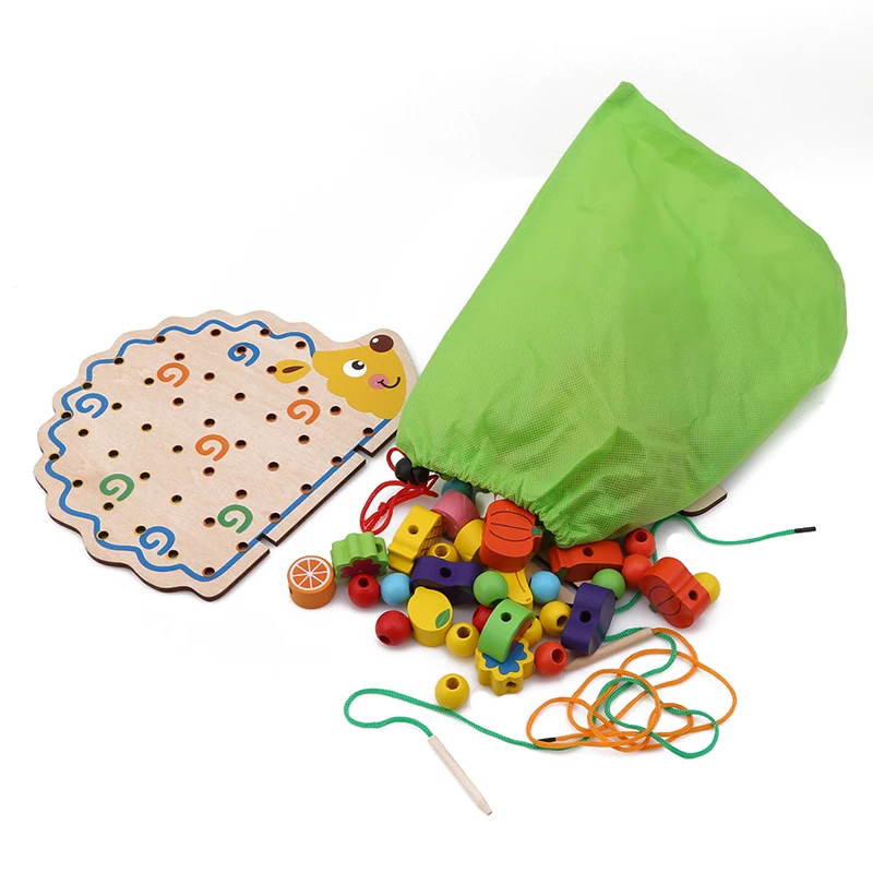 Naujas Medinis Vaisių, Daržovių Jungiamąją Apjuostame Karoliukai Žaislai su Ežys Valdybos Montessori Švietimo Žaislas Vaikams, Vaikų Dovanų
