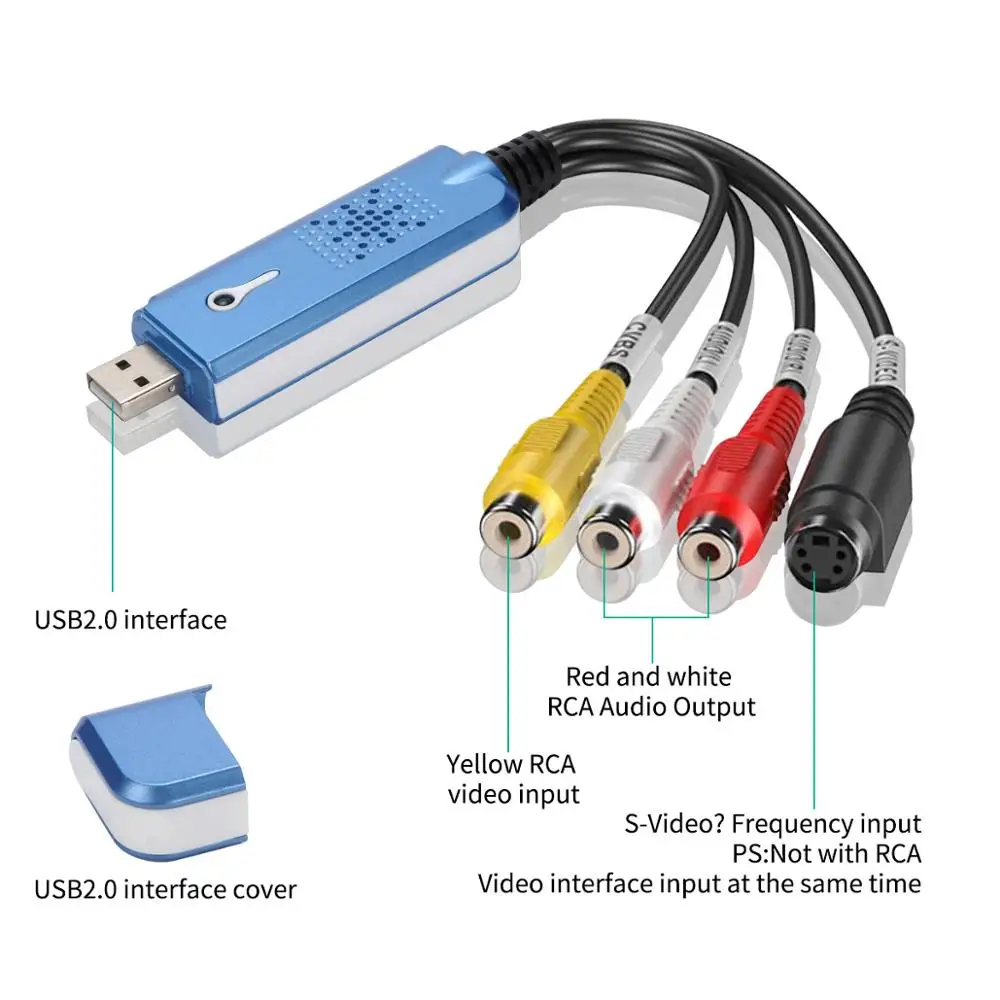 2.0 USB Keitiklis, Garso ir Vaizdo Fiksavimo Grabber Adapteris, skirtas Win/XP/7/8/10 PAL Su Indikatoriaus Lemputė Radijas, Diktofonas