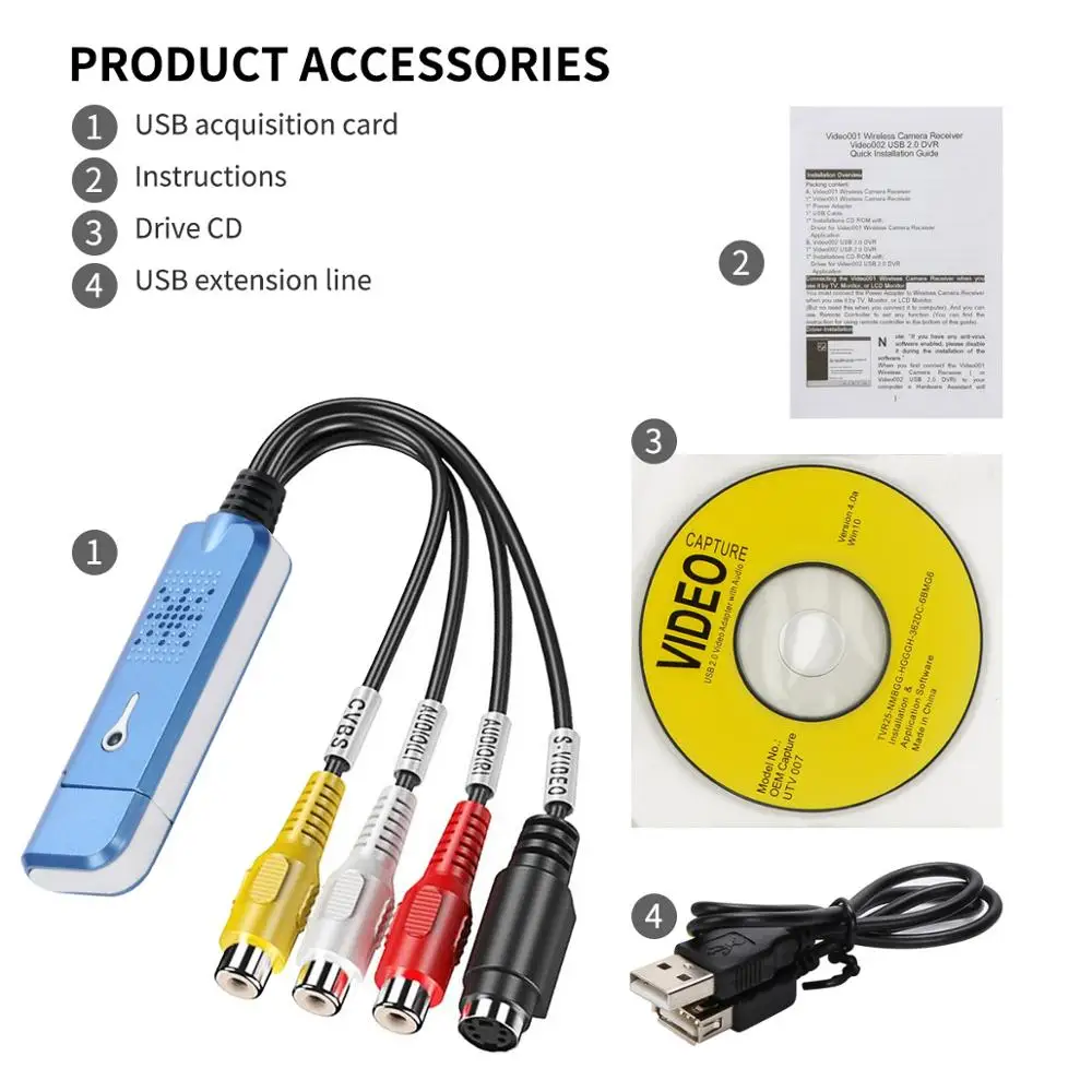 2.0 USB Keitiklis, Garso ir Vaizdo Fiksavimo Grabber Adapteris, skirtas Win/XP/7/8/10 PAL Su Indikatoriaus Lemputė Radijas, Diktofonas